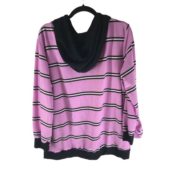 Emerald Pink & Black Striped Pullover Drawstring Pockets Hoodie 1X - Picture 2 of 4